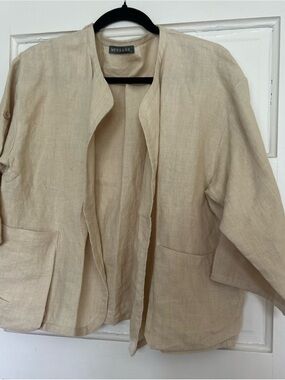 LINEN MESSAGE Relaxed Beige Linen Open Cardigan Jacket